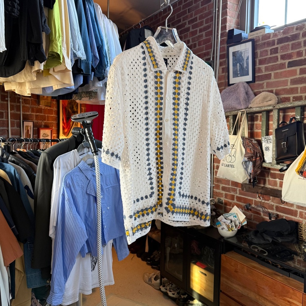 Abercrombie & Fitch White and Yellow Casual Shirt